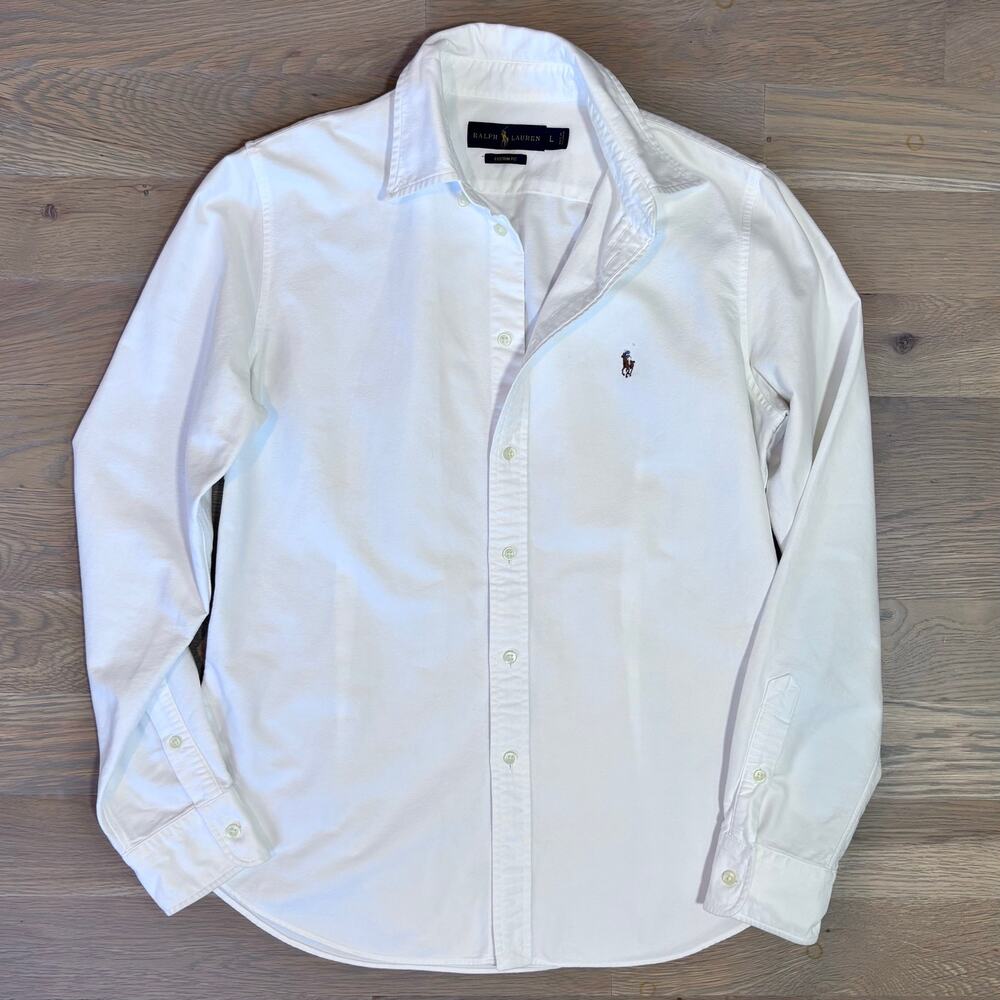 Ralph Lauren Custom Fit Oxford Shirt White Multicolor Pony Women Size Large